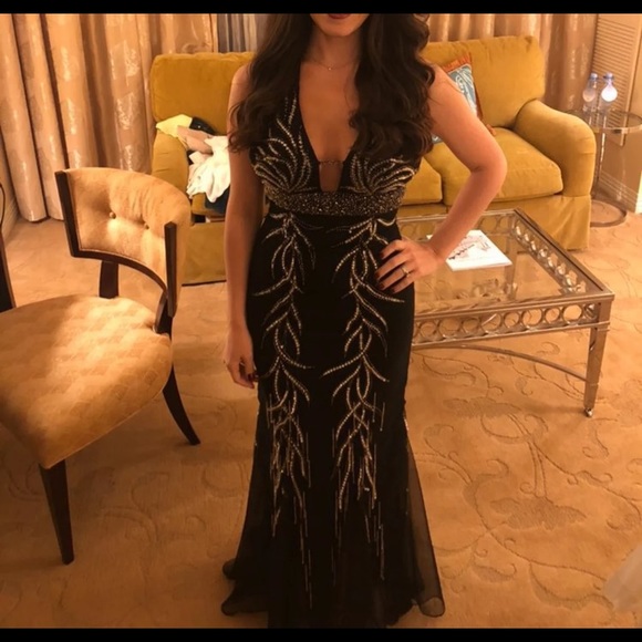 Black Beaded Night Moves Prom Evening Gown Sz 2 - Picture 8 of 8